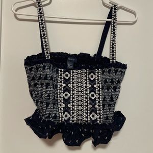 Forever 21 Blue Boho Embroidered Crop Play Top
